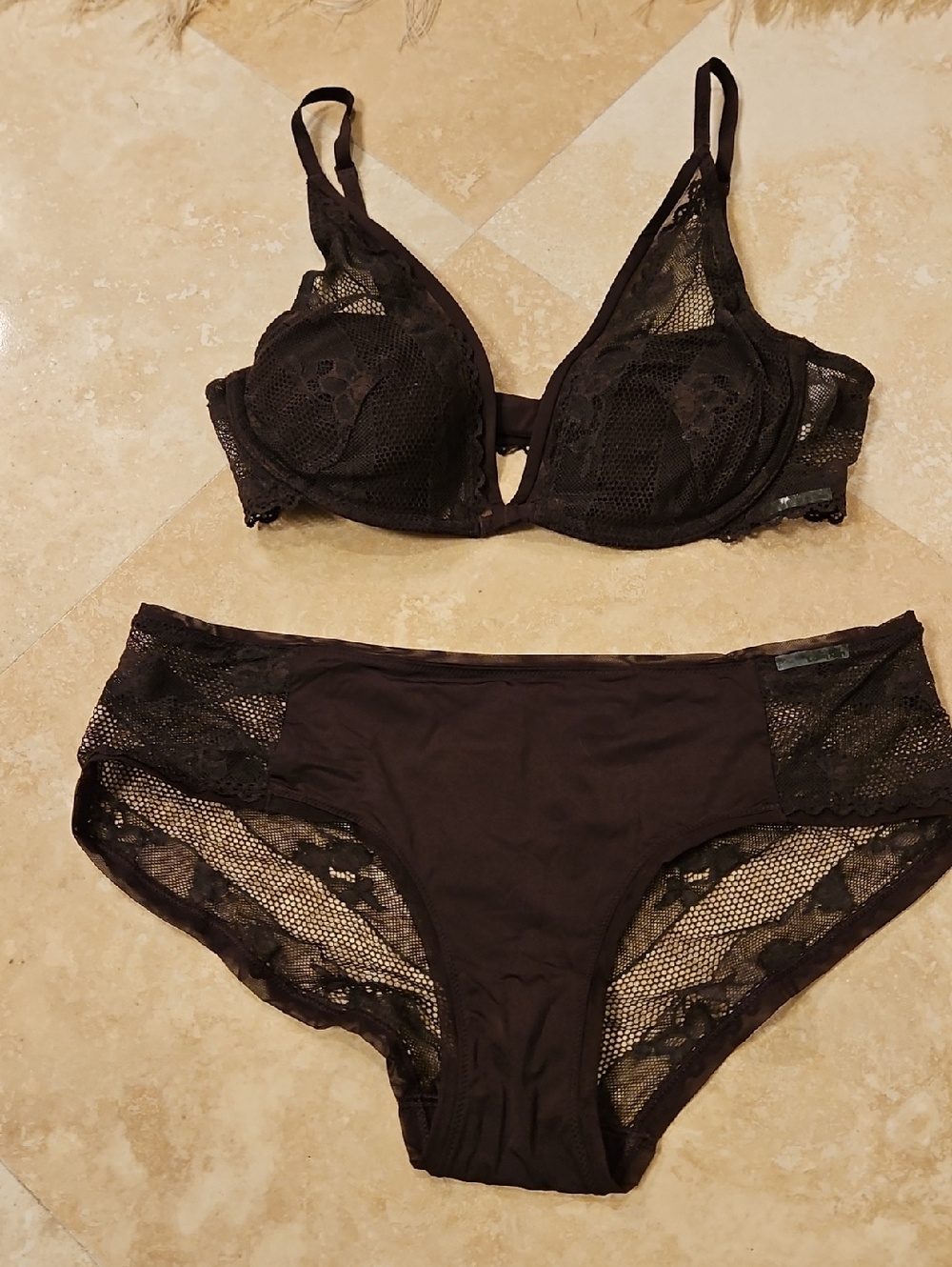 Calvin Klein Brown Lace Bra and Brief Set